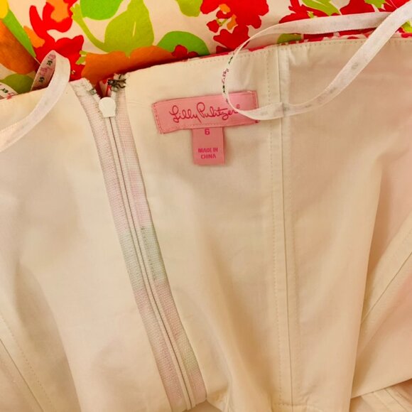LILLY PULITZER BETSEY DRESS CLASSIC WHITE FALLING FOR YOU FLORAL Strapless Sz 6 - Picture 3 of 3